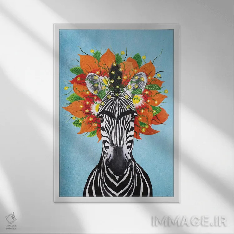 تابلو دکوراتیو گورخر فریدا کالو آبی اثر کوکو د پاریس - نمای قابدار سفید