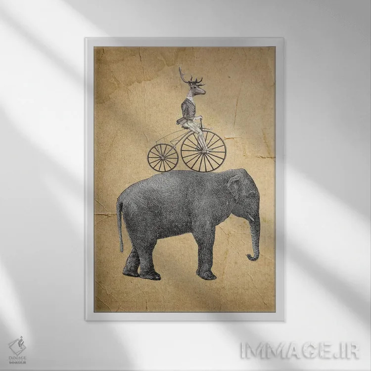 تابلو دکوراتیو فیل با گوزن اثر کوکو د پاریس - نمای قابدار سفید