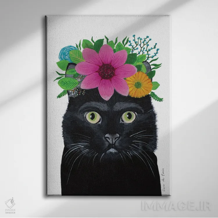تابلو دکوراتیو گربه سیاه فریدا کالو اثر کوکو د پاریس - نمای روبهرو روی دیوار