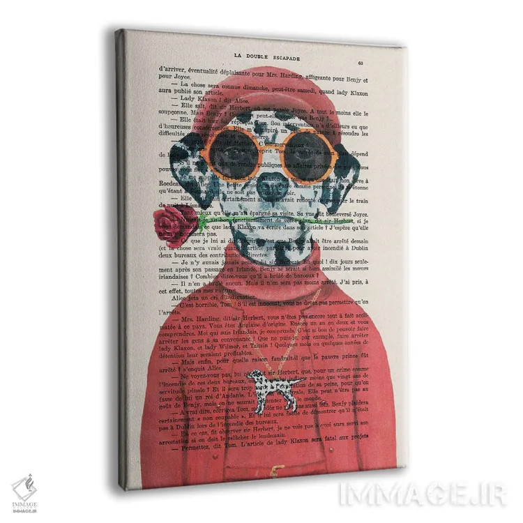 تابلو دکوراتیو سگ دالماتین با گل قرمز اثر کوکو د پاریس - نمای پرسپکتیو محصول