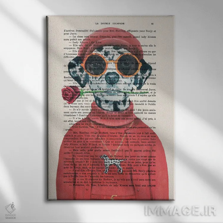 تابلو دکوراتیو سگ دالماتین با گل قرمز اثر کوکو د پاریس - نمای روبهرو روی دیوار