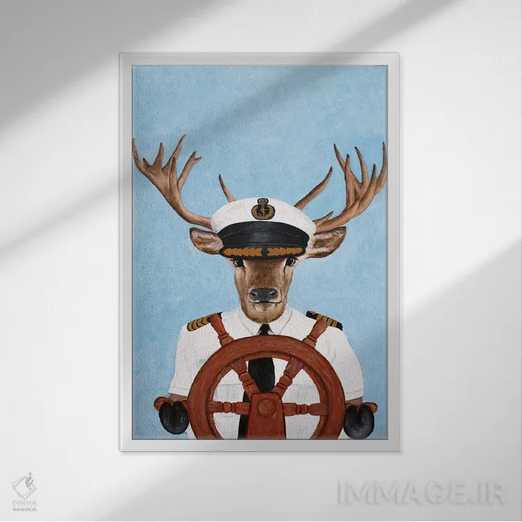 تابلو دکوراتیو گوزن کاپیتان اثر کوکو د پاریس - نمای قابدار سفید