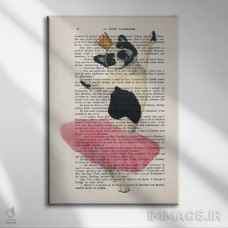 تابلو دکوراتیو بولداگ فرانسوی در حال رقص اثر کوکو د پاریس - نمای روبهرو روی دیوار