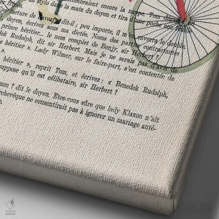 تابلو دکوراتیو دالماتین در حال دوچرخه سواری اثر کوکو د پاریس - نمای نزدیک بافت بوم