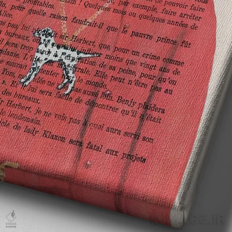 تابلو دکوراتیو سگ دالماتین با گل قرمز اثر کوکو د پاریس - نمای نزدیک بافت بوم