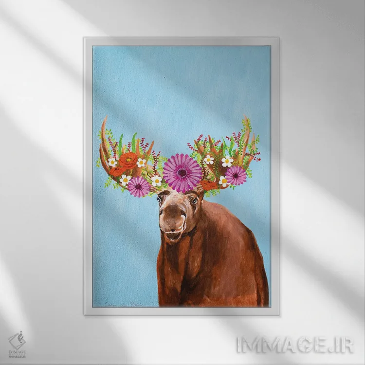 تابلو دکوراتیو گوزن شمالی فریدا کالو اثر کوکو د پاریس - نمای قابدار سفید