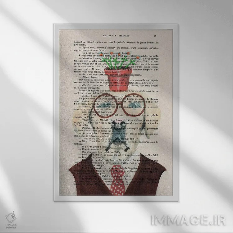 تابلو دکوراتیو لابرادور با گل ها اثر کوکو د پاریس - نمای قابدار سفید