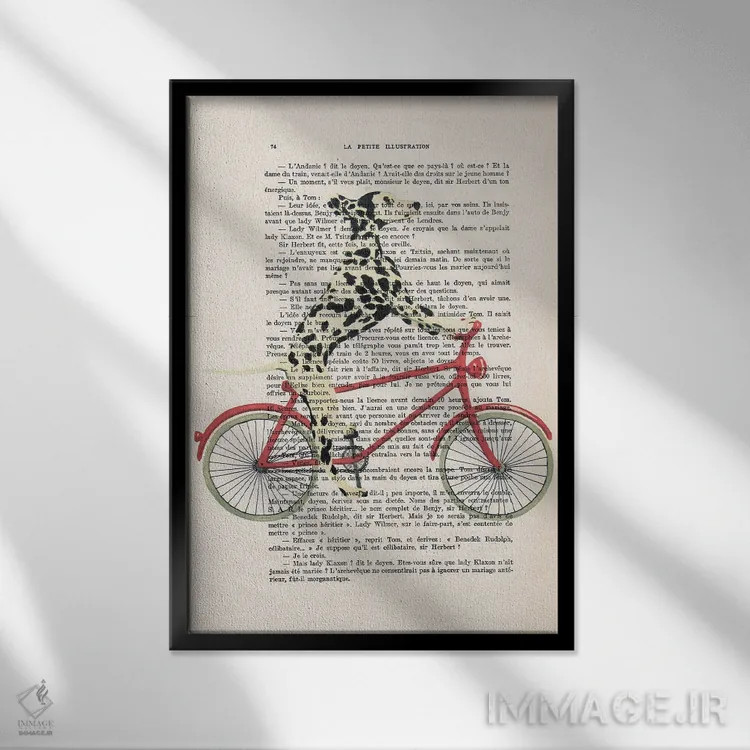 تابلو دکوراتیو دالماتین در حال دوچرخه سواری اثر کوکو د پاریس - نمای قابدار مشکی