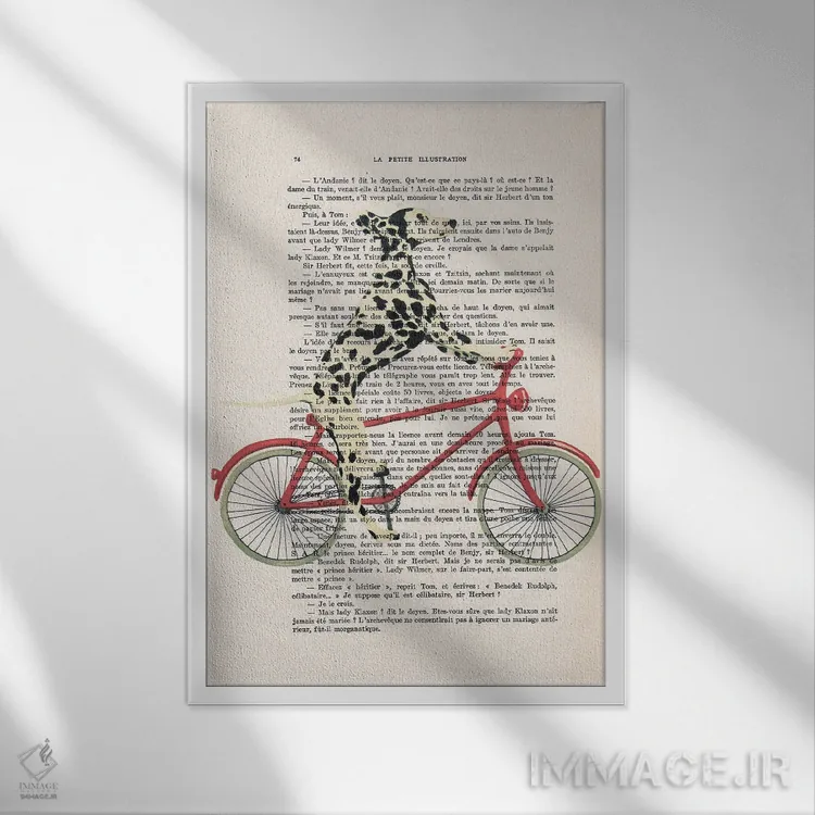 تابلو دکوراتیو دالماتین در حال دوچرخه سواری اثر کوکو د پاریس - نمای قابدار سفید