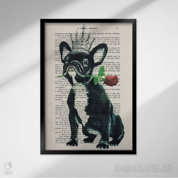 تابلو دکوراتیو بوستون تریر با گل رز اثر کوکو د پاریس - نمای قابدار مشکی