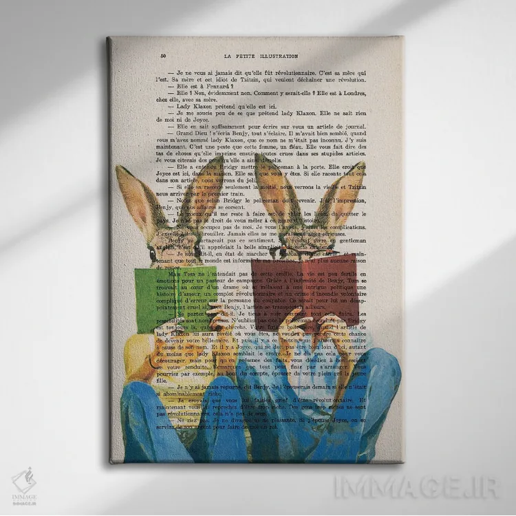 تابلو دکوراتیو خرگوش های کتاب خوان اثر کوکو د پاریس - نمای روبهرو روی دیوار