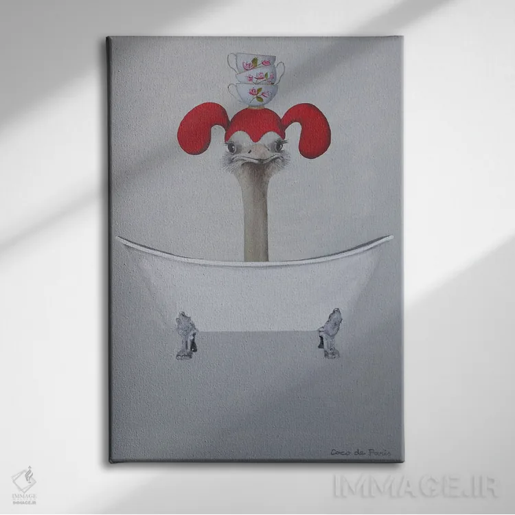 تابلو دکوراتیو شترمرغ در وان حمام اثر کوکو د پاریس - نمای روبهرو روی دیوار