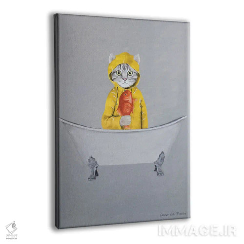 تابلو دکوراتیو گربه با ماهی قرمز در وان حمام اثر کوکو د پاریس - نمای پرسپکتیو محصول