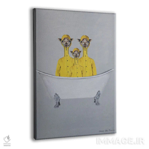 تابلو دکوراتیو زرافه ها با بارانی در وان حمام اثر کوکو د پاریس - نمای پرسپکتیو محصول