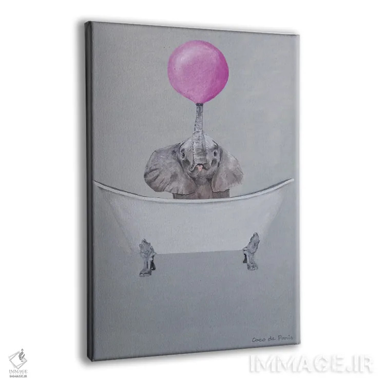 تابلو دکوراتیو فیل با آدامس بادکنکی در وان حمام اثر کوکو د پاریس - نمای پرسپکتیو محصول