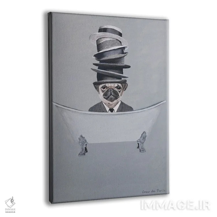 تابلو دکوراتیو پاگ با کلاه های روی هم در وان حمام اثر کوکو د پاریس - نمای پرسپکتیو محصول