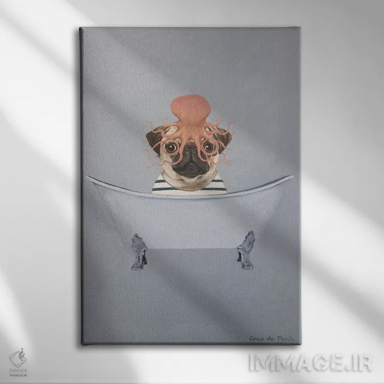 تابلو دکوراتیو پاگ با هشت پا در وان حمام اثر کوکو د پاریس - نمای روبهرو روی دیوار