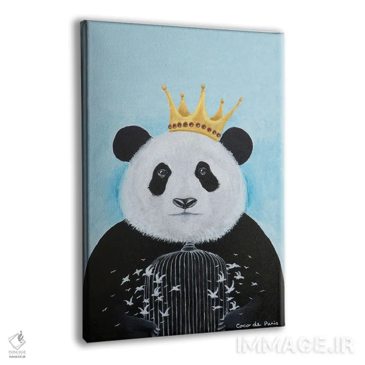 تابلو دکوراتیو پاندا با قفس پرنده اثر کوکو د پاریس - نمای پرسپکتیو محصول
