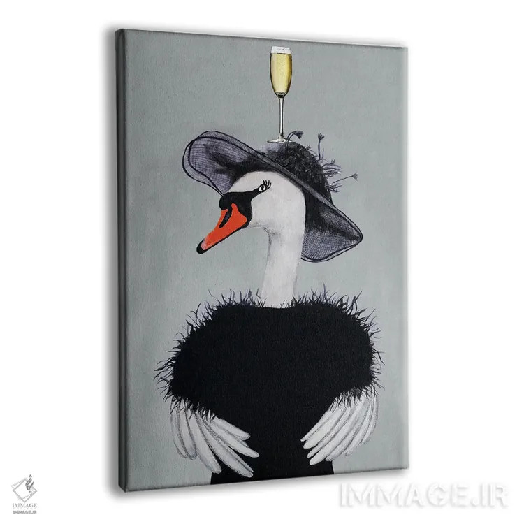 تابلو دکوراتیو قو با جام شامپاین اثر کوکو د پاریس - نمای پرسپکتیو محصول