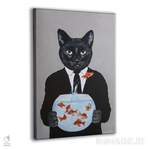 تابلو دکوراتیو گربه سیاه با تنگ ماهی اثر کوکو د پاریس - نمای پرسپکتیو محصول