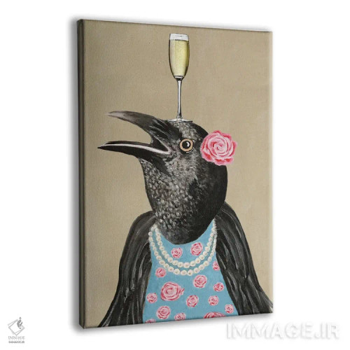 تابلو دکوراتیو کلاغ با جام شامپاین اثر کوکو د پاریس - نمای پرسپکتیو محصول