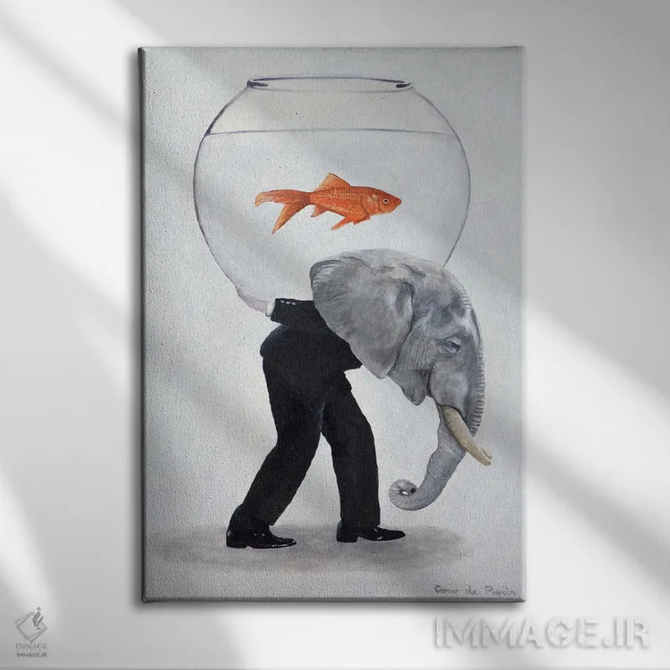 تابلو دکوراتیو فیل حمل کننده تنگ ماهی اثر کوکو د پاریس - نمای روبهرو روی دیوار