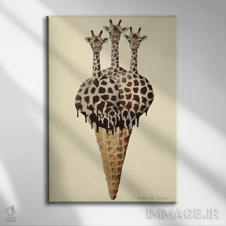 تابلو دکوراتیو زرافه های بستنی خور اثر کوکو د پاریس - نمای روبهرو روی دیوار