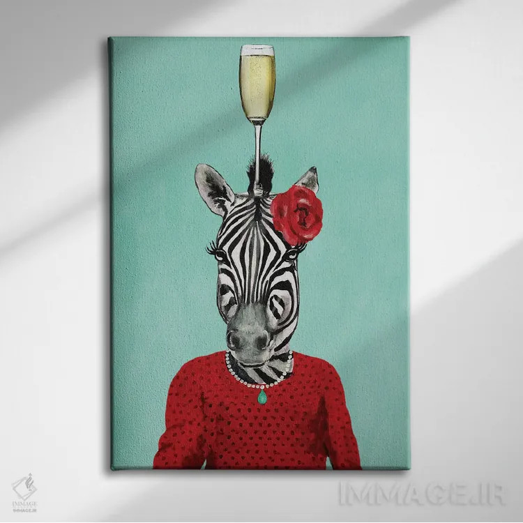 تابلو دکوراتیو گورخر با جام شامپاین اثر کوکو د پاریس - نمای روبهرو روی دیوار