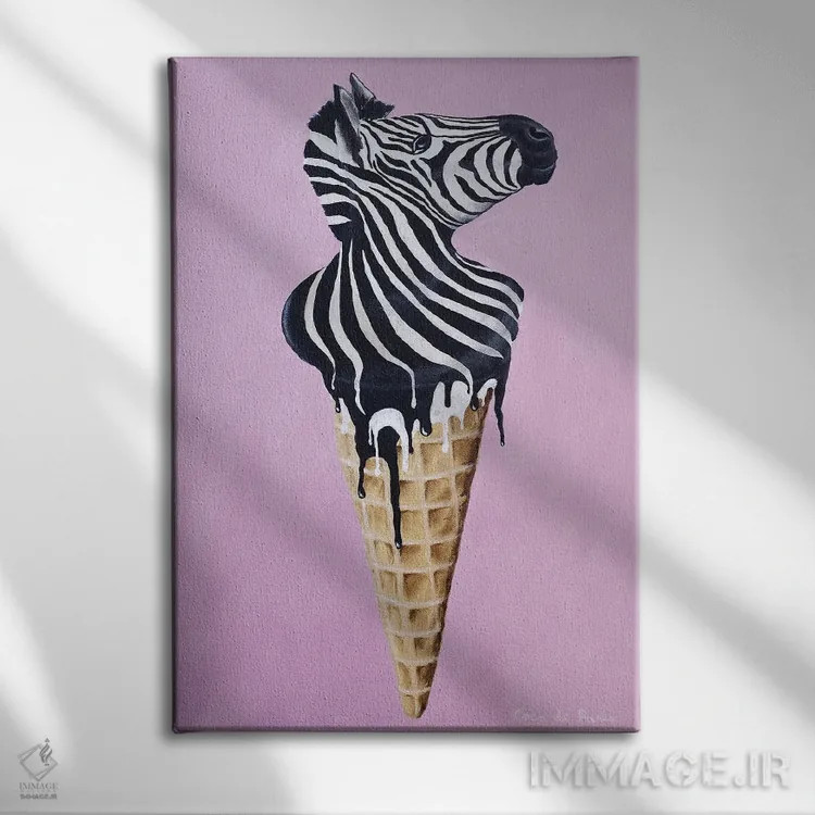 تابلو دکوراتیو گورخر بستنی خور اثر کوکو د پاریس - نمای روبهرو روی دیوار