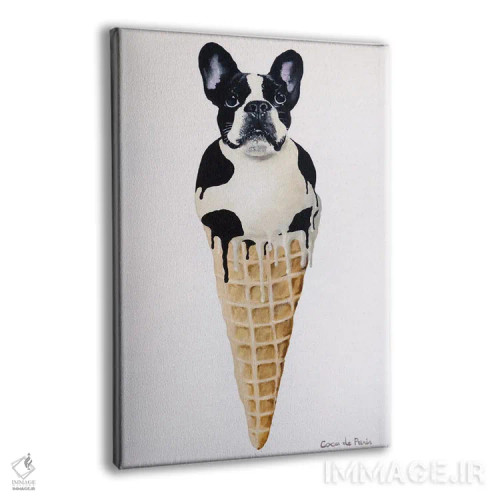 تابلو دکوراتیو بولداگ فرانسوی بستنی خور اثر کوکو د پاریس - نمای پرسپکتیو محصول