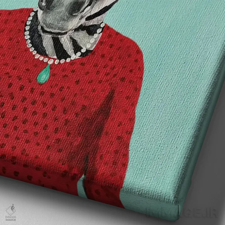 تابلو دکوراتیو گورخر با جام شامپاین اثر کوکو د پاریس - نمای نزدیک بافت بوم