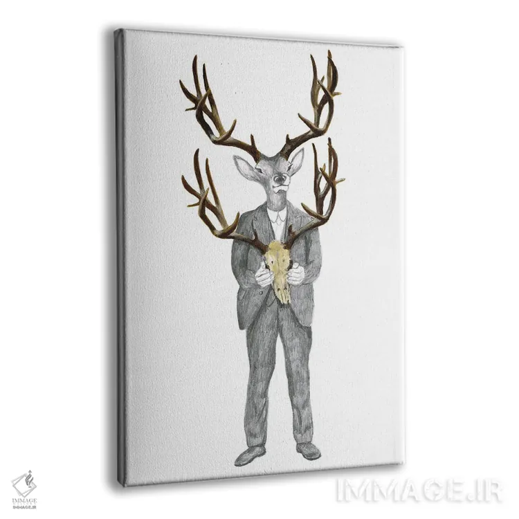 تابلو دکوراتیو گوزن با جمجمه گوزن اثر کوکو د پاریس - نمای پرسپکتیو محصول