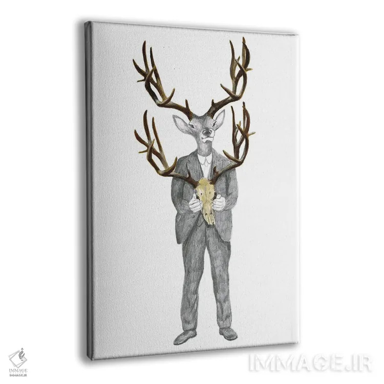 تابلو دکوراتیو گوزن با جمجمه گوزن اثر کوکو د پاریس - نمای پرسپکتیو محصول