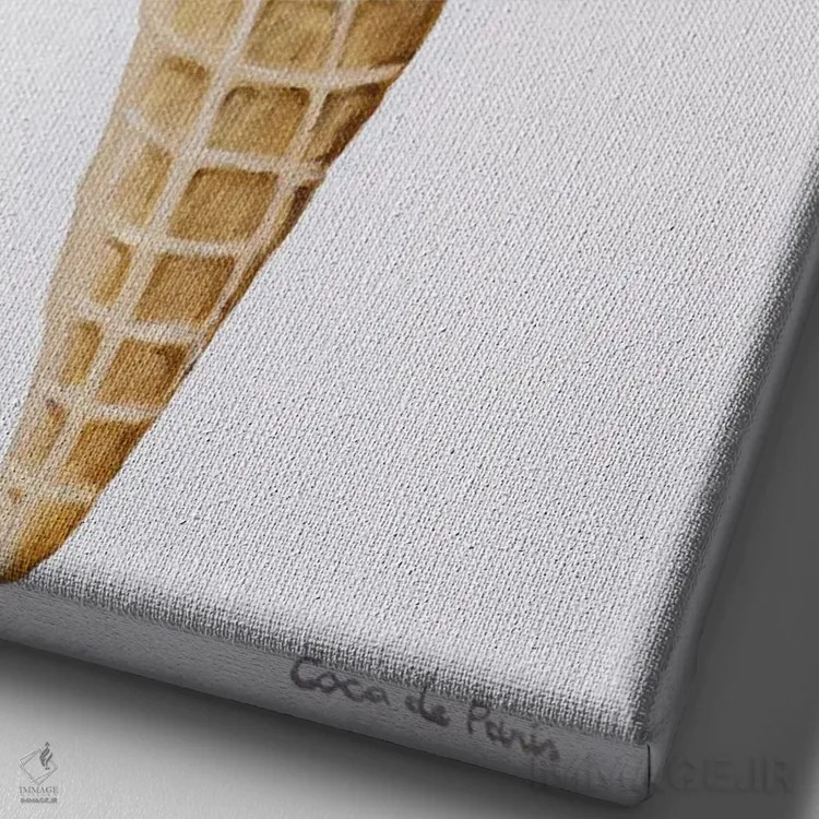 تابلو دکوراتیو بولداگ فرانسوی بستنی خور اثر کوکو د پاریس - نمای نزدیک بافت بوم