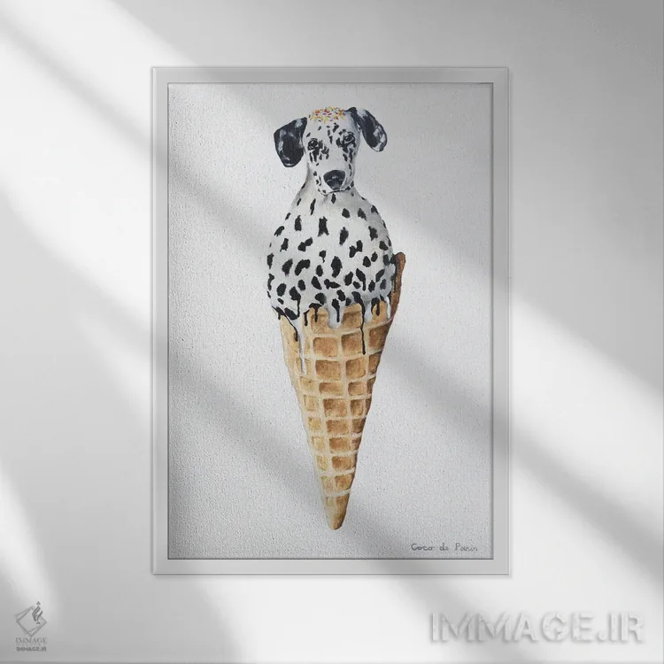 تابلو دکوراتیو دالماتین بستنی خور اثر کوکو د پاریس - نمای قابدار سفید