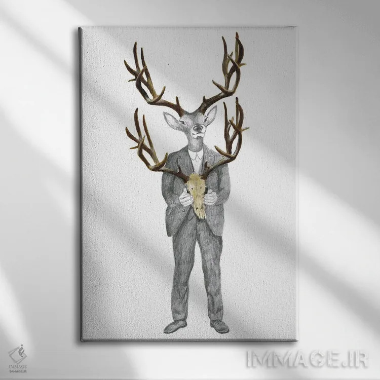 تابلو دکوراتیو گوزن با جمجمه گوزن اثر کوکو د پاریس - نمای روبهرو روی دیوار