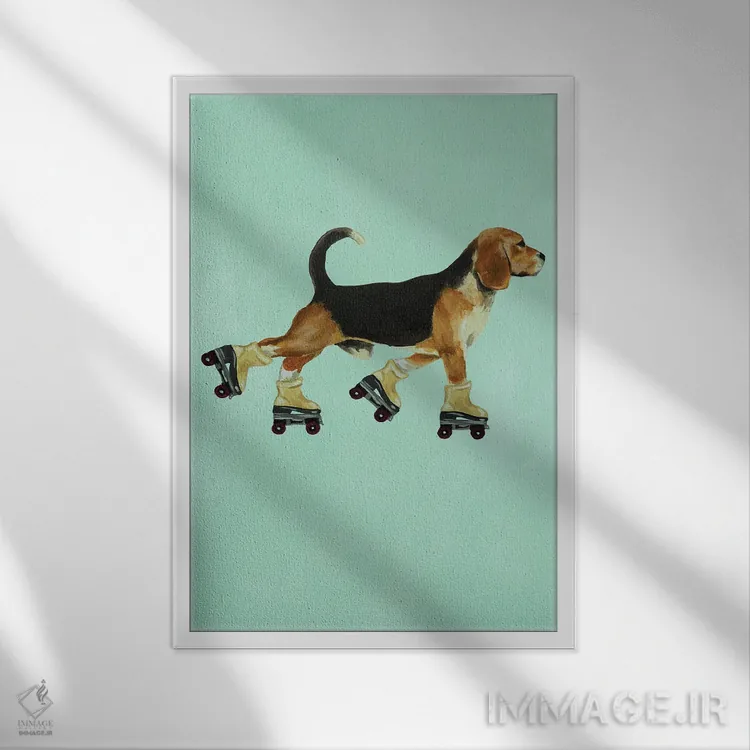 تابلو دکوراتیو بیگل با کفش اسکیت اثر کوکو د پاریس - نمای قابدار سفید