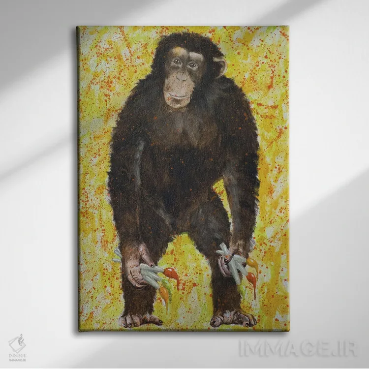 تابلو دکوراتیو میمون هنرمند اثر کوکو د پاریس - نمای روبهرو روی دیوار