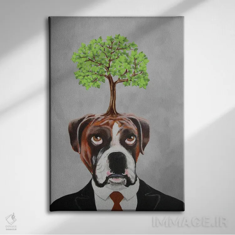 تابلو دکوراتیو باکسر با درخت اثر کوکو د پاریس - نمای روبهرو روی دیوار