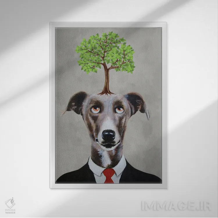 تابلو دکوراتیو گریهاند با درخت اثر کوکو د پاریس - نمای قابدار سفید