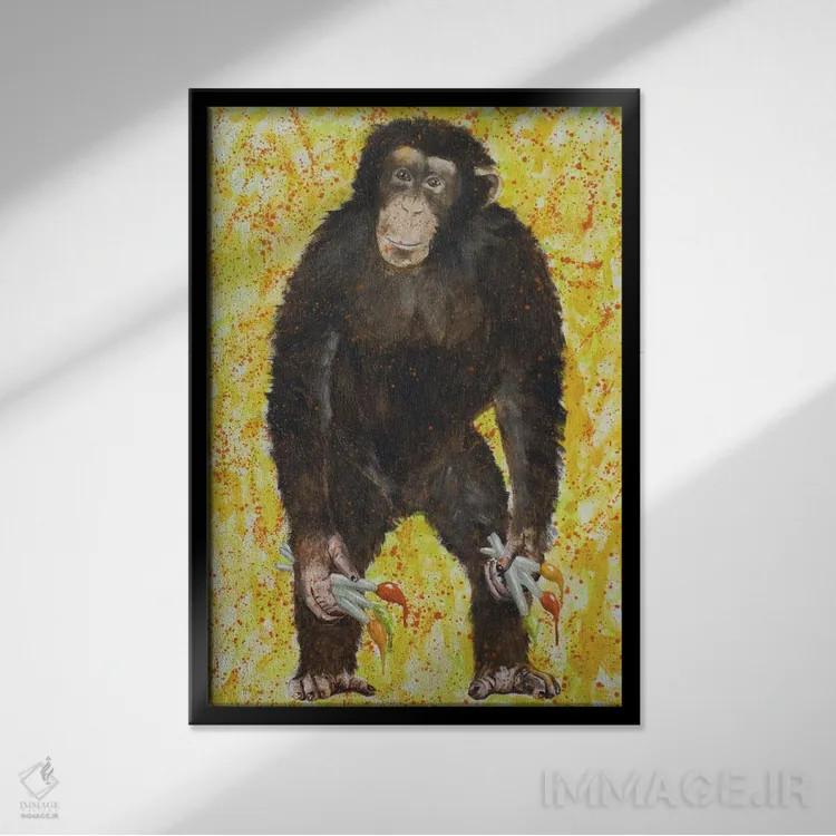تابلو دکوراتیو میمون هنرمند اثر کوکو د پاریس - نمای قابدار مشکی