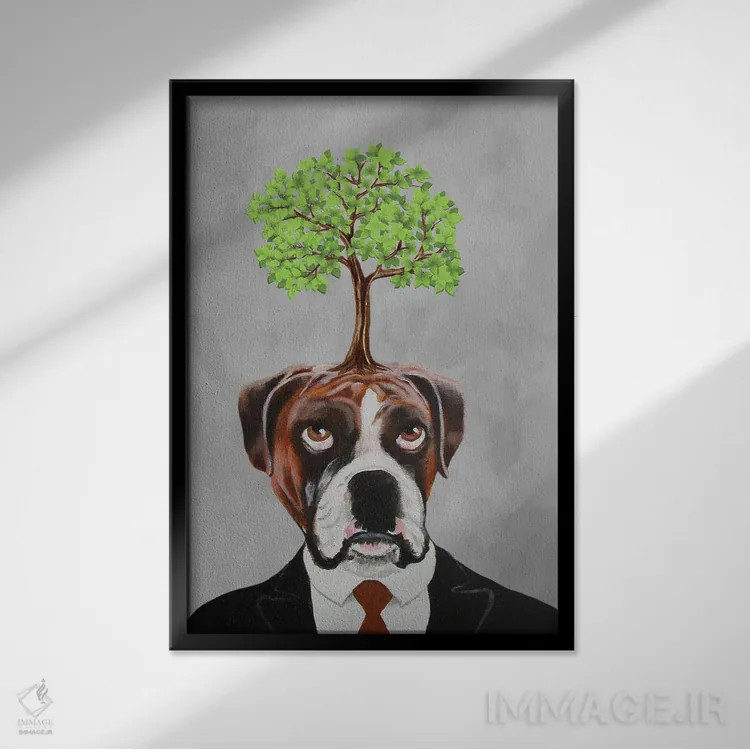 تابلو دکوراتیو باکسر با درخت اثر کوکو د پاریس - نمای قابدار مشکی