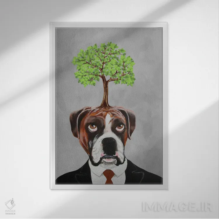 تابلو دکوراتیو باکسر با درخت اثر کوکو د پاریس - نمای قابدار سفید