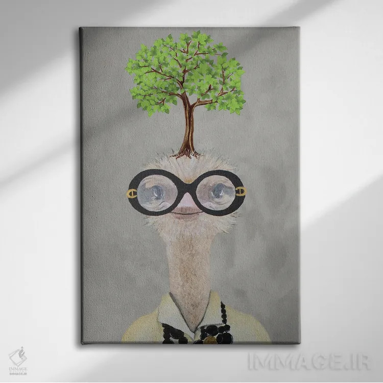 تابلو دکوراتیو شترمرغ ایرس اپفل با یک درخت اثر کوکو د پاریس - نمای روبهرو روی دیوار