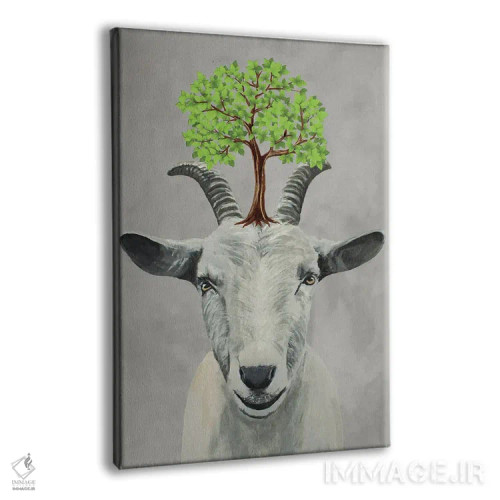 تابلو دکوراتیو بز با یک درخت اثر کوکو د پاریس - نمای پرسپکتیو محصول