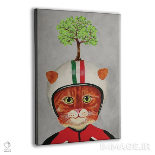 تابلو دکوراتیو گربه با کلاه ایمنی و درخت اثر کوکو د پاریس - نمای پرسپکتیو محصول