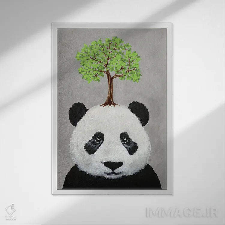 تابلو دکوراتیو پاندا با یک درخت اثر کوکو د پاریس - نمای قابدار سفید
