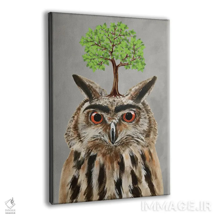 تابلو دکوراتیو جغد با یک درخت اثر کوکو د پاریس - نمای پرسپکتیو محصول