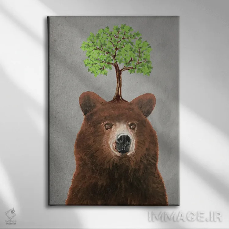 تابلو دکوراتیو خرس با یک درخت اثر کوکو د پاریس - نمای روبهرو روی دیوار