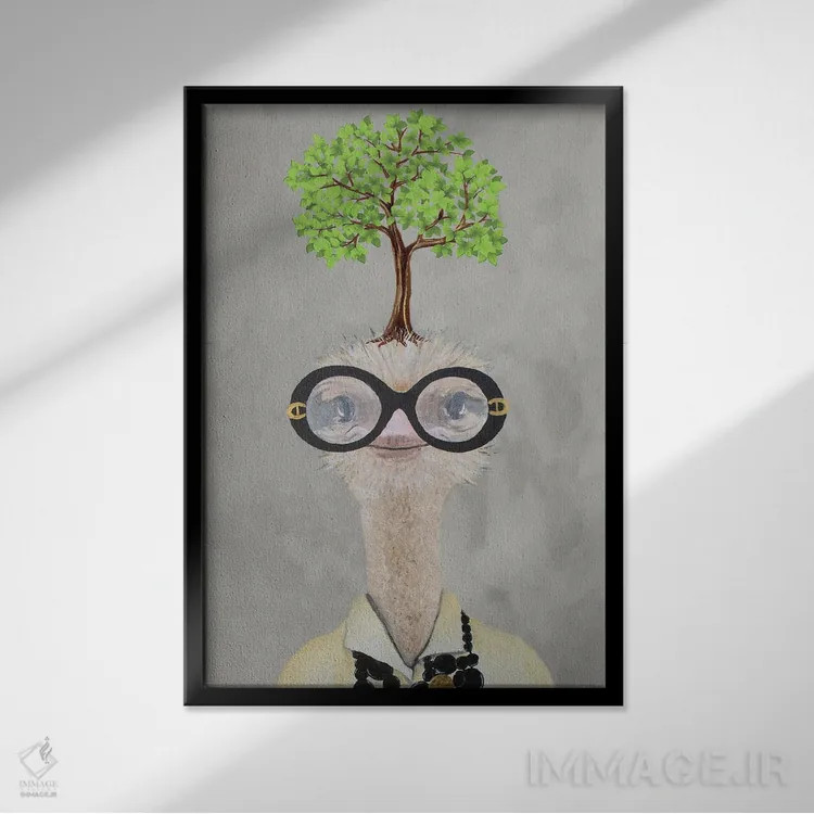 تابلو دکوراتیو شترمرغ ایرس اپفل با یک درخت اثر کوکو د پاریس - نمای قابدار مشکی